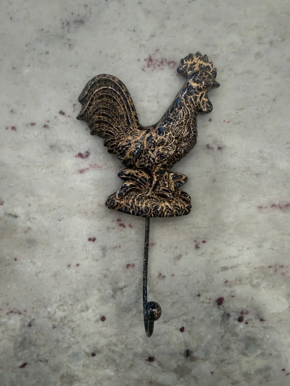 Rustic Rooster Wall Hook - Black and Gold